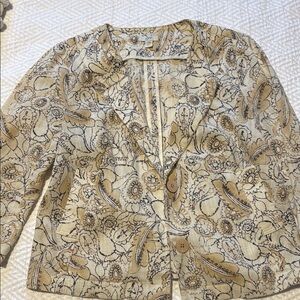 J. Jill Cream and Brown Paisley Blazer with Notched Lapel